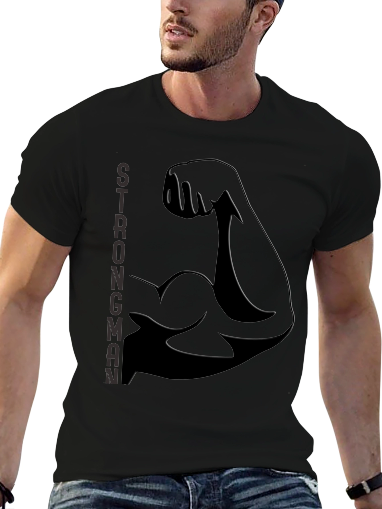 Strongman Flex Bicep Graphic Tee - Black
