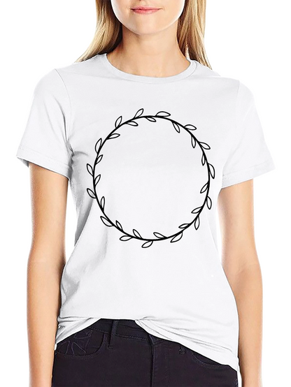 Stylish Black T-Shirt with Leaf Wreath Design