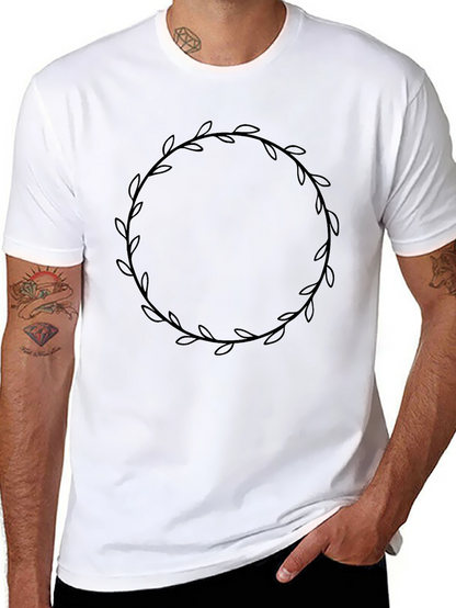 Stylish Black T-Shirt with Leaf Wreath Design
