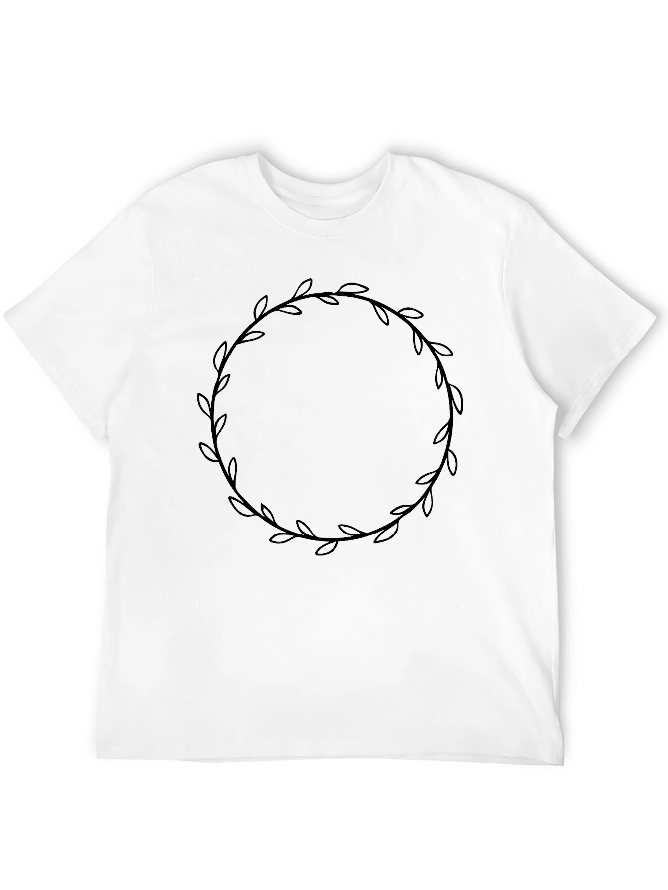 Stylish Black T-Shirt with Leaf Wreath Design