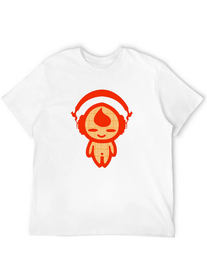 Unique Graphic Tee - Orange Headphone Character Design