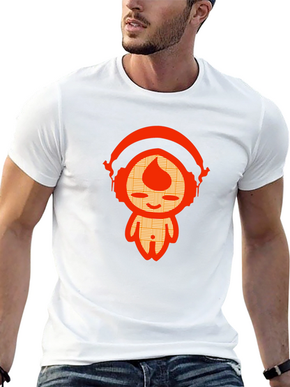 Unique Graphic Tee - Orange Headphone Character Design