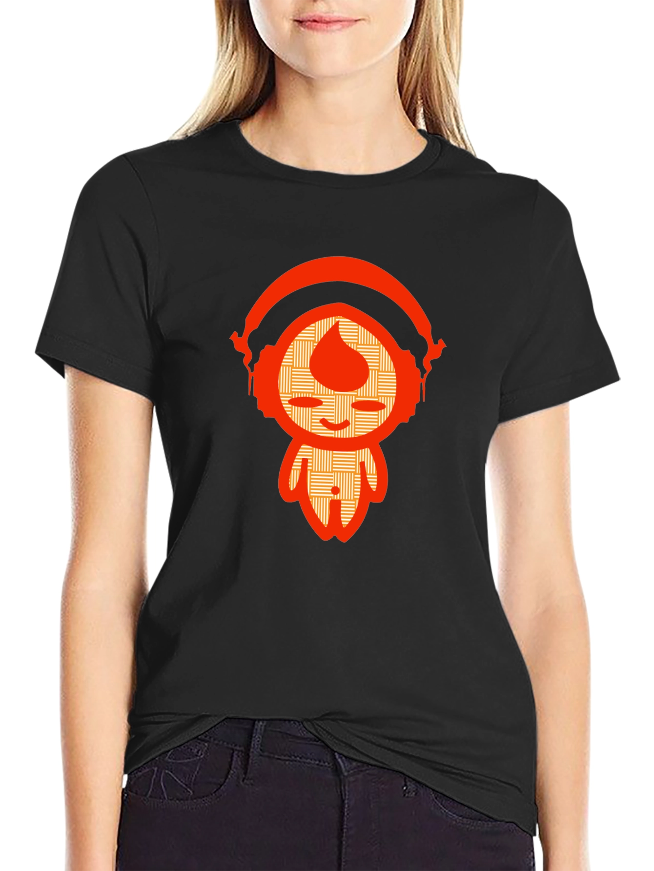 Unique Graphic Tee - Orange Headphone Character Design