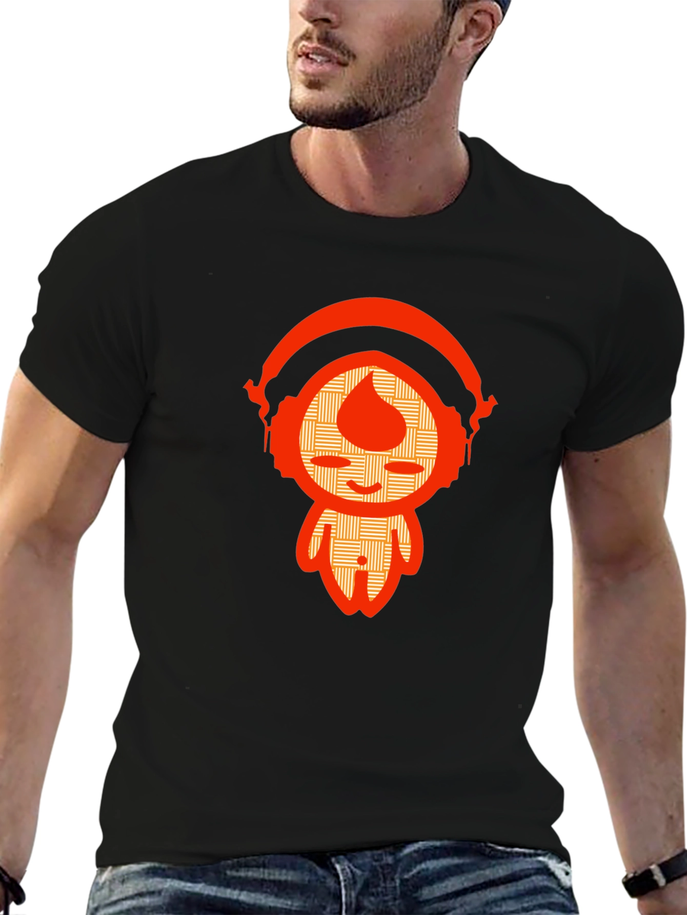 Unique Graphic Tee - Orange Headphone Character Design