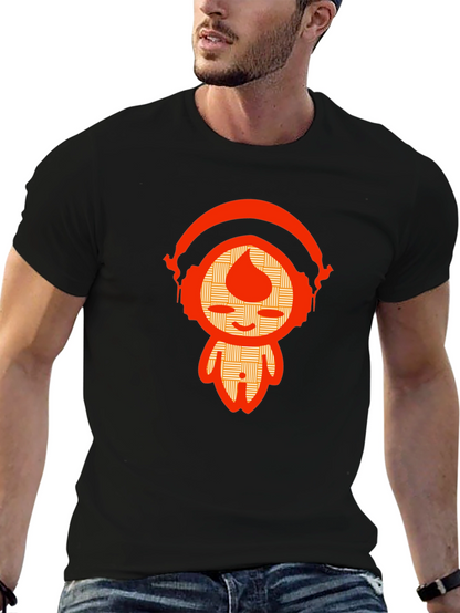 Unique Graphic Tee - Orange Headphone Character Design