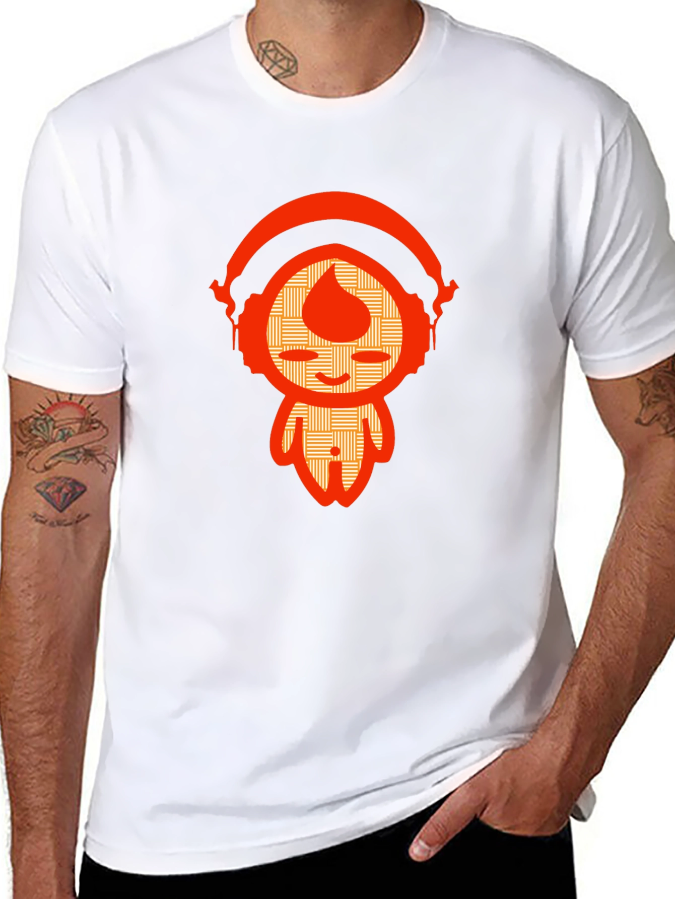 Unique Graphic Tee - Orange Headphone Character Design