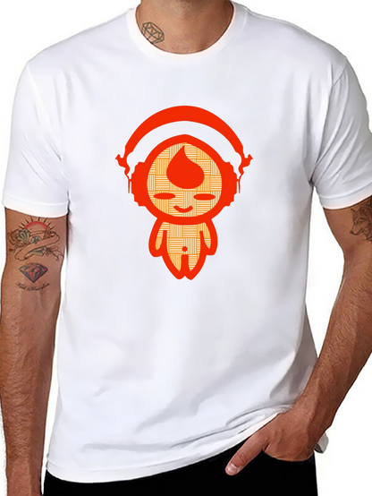 Unique Graphic Tee - Orange Headphone Character Design