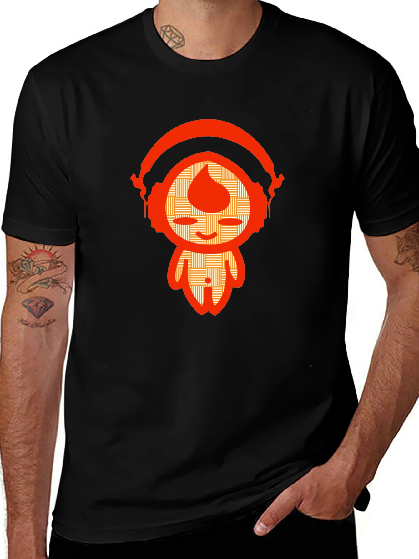 Unique Graphic Tee - Orange Headphone Character Design