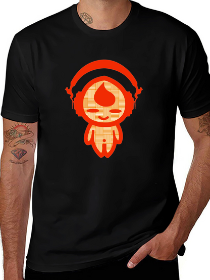 Unique Graphic Tee - Orange Headphone Character Design