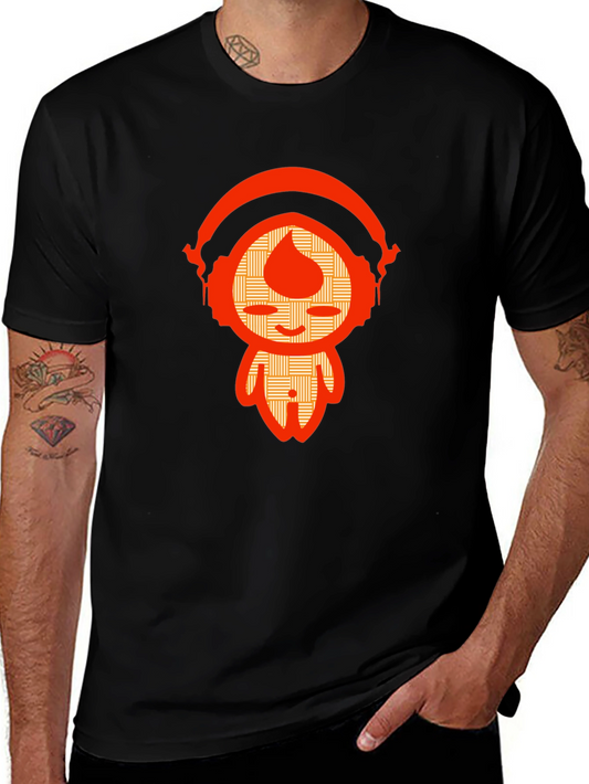 Unique Graphic Tee - Orange Headphone Character Design