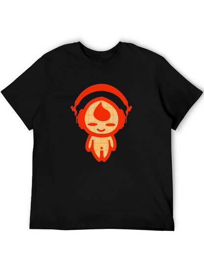Unique Graphic Tee - Orange Headphone Character Design