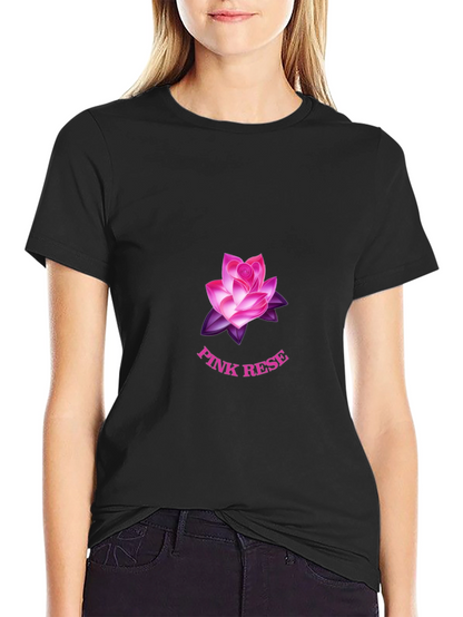 Black T-Shirt with Pink Rose Graphic