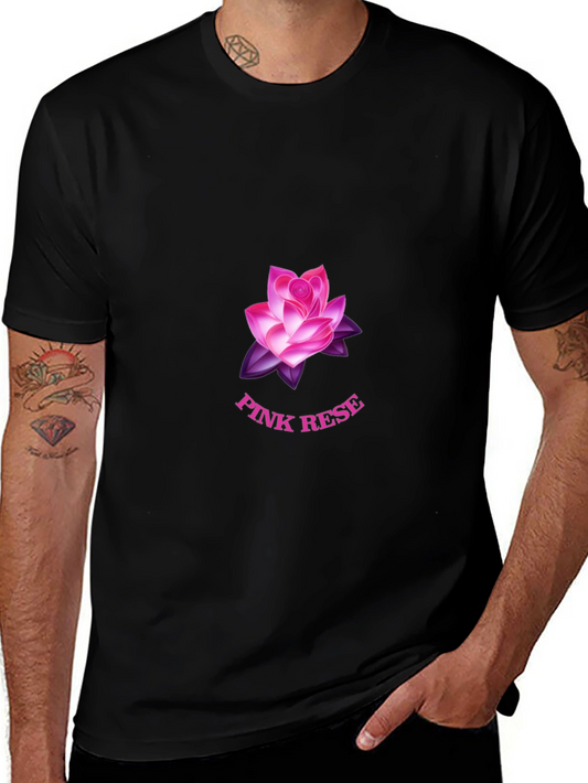 Black T-Shirt with Pink Rose Graphic