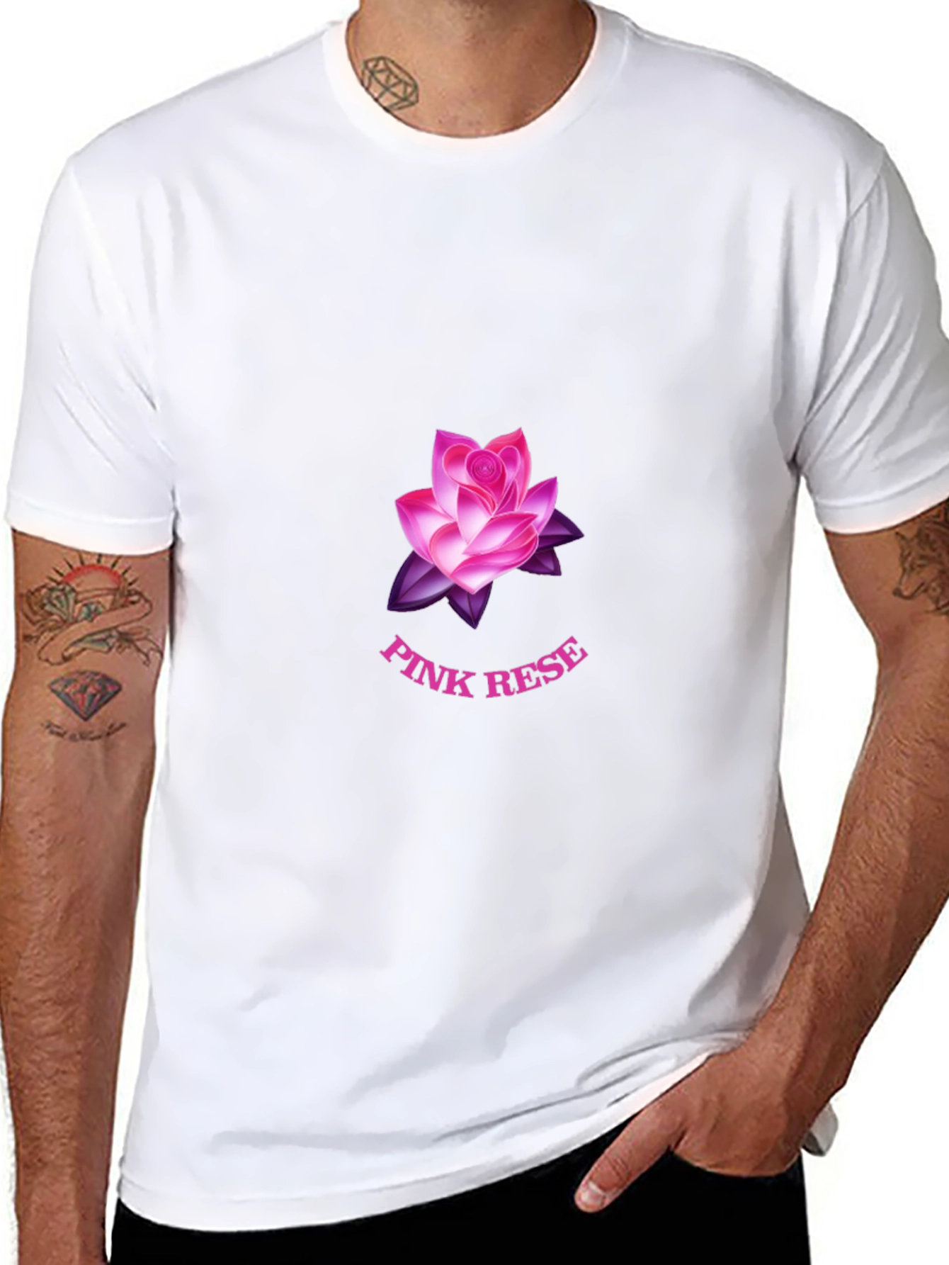 Black T-Shirt with Pink Rose Graphic