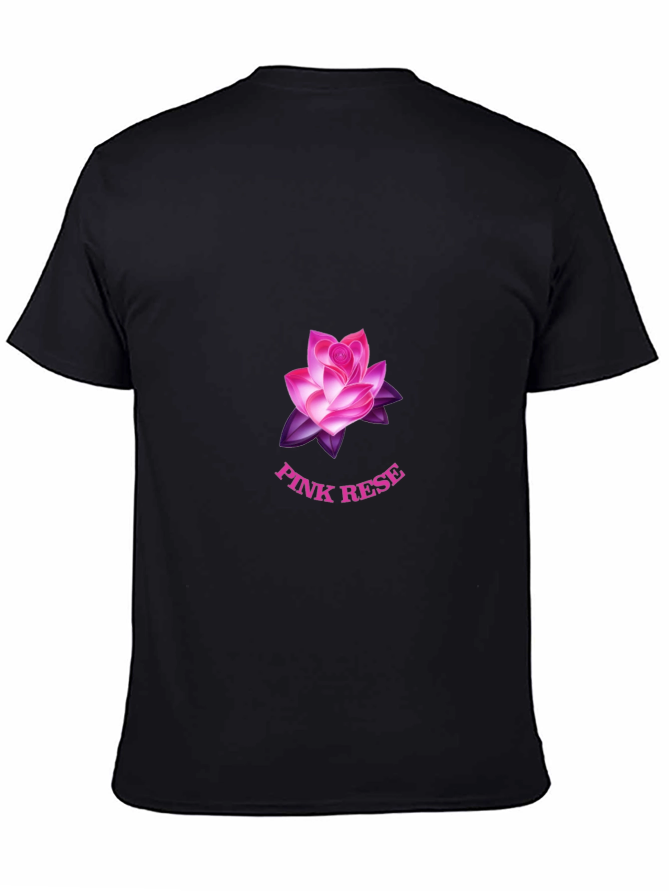 Black T-Shirt with Pink Rose Graphic