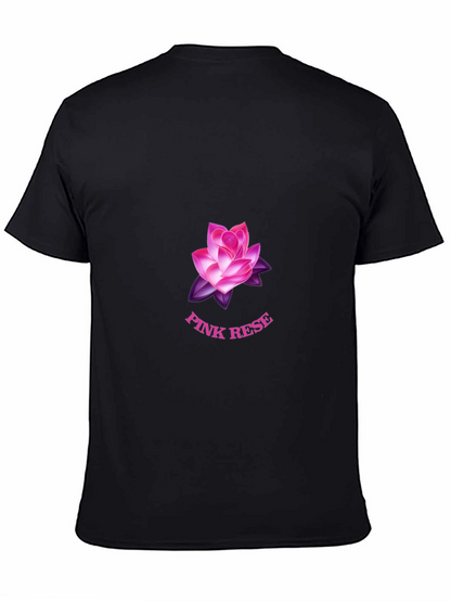 Black T-Shirt with Pink Rose Graphic