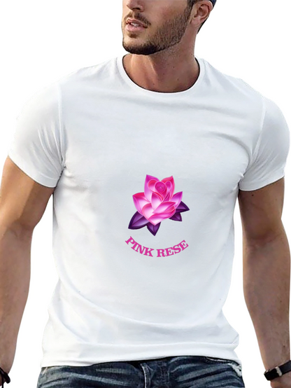 Black T-Shirt with Pink Rose Graphic
