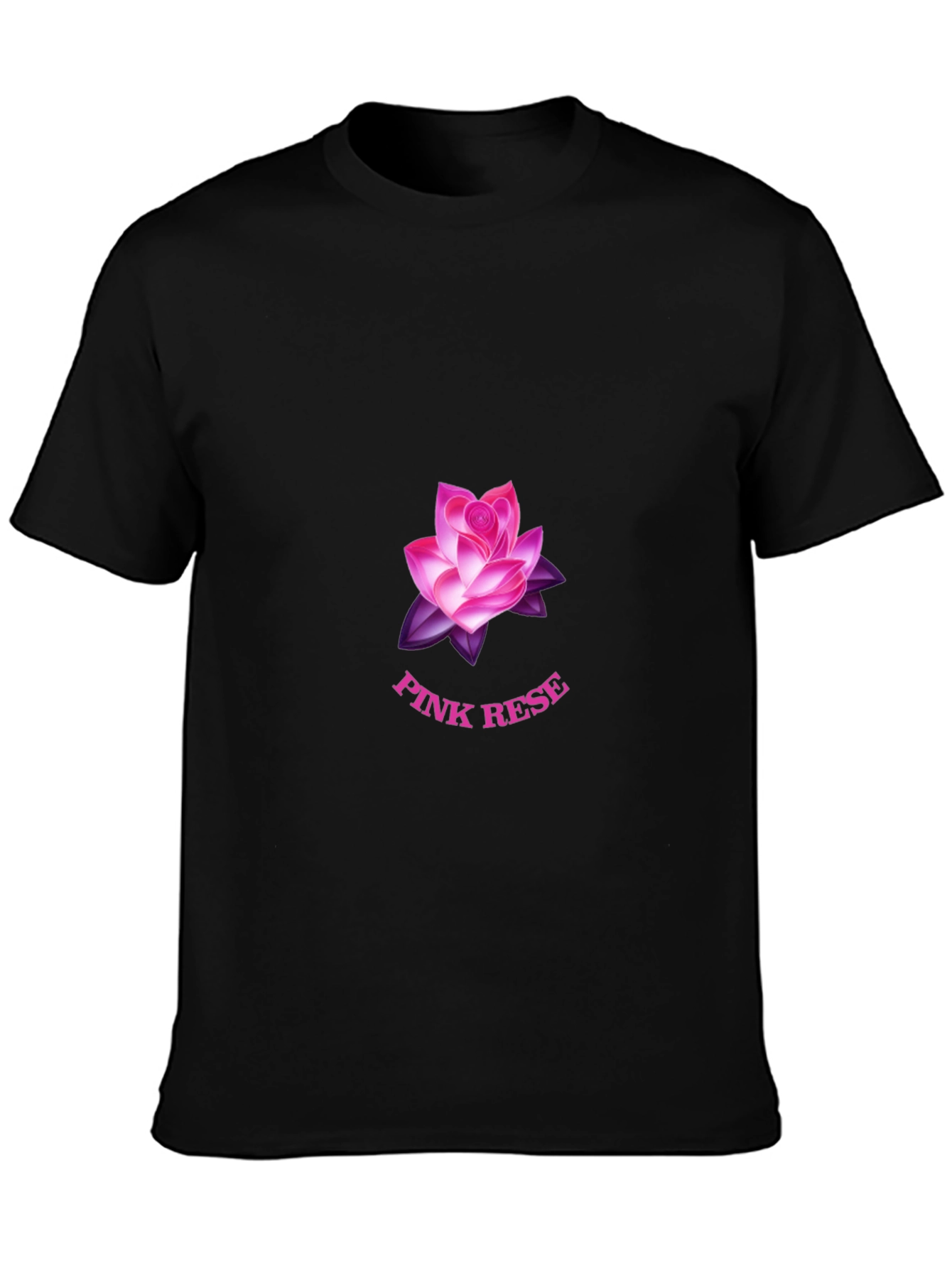 Black T-Shirt with Pink Rose Graphic