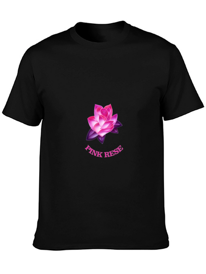 Black T-Shirt with Pink Rose Graphic