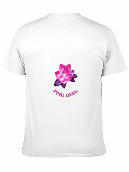 Black T-Shirt with Pink Rose Graphic