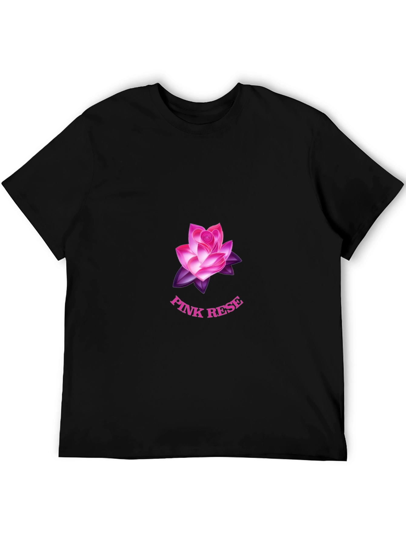 Black T-Shirt with Pink Rose Graphic