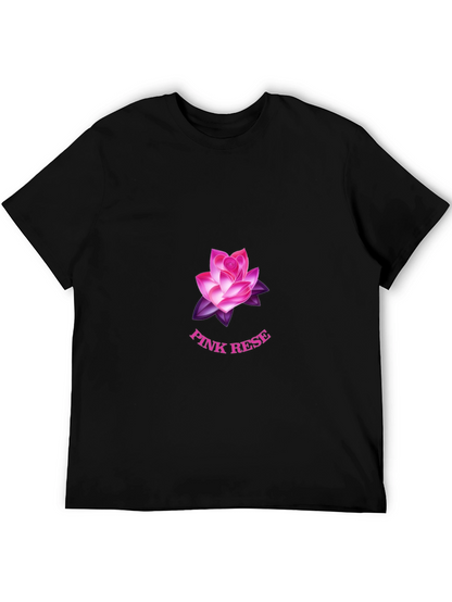 Black T-Shirt with Pink Rose Graphic