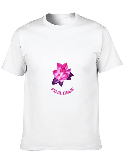 Black T-Shirt with Pink Rose Graphic
