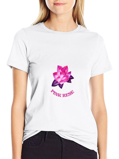 Black T-Shirt with Pink Rose Graphic
