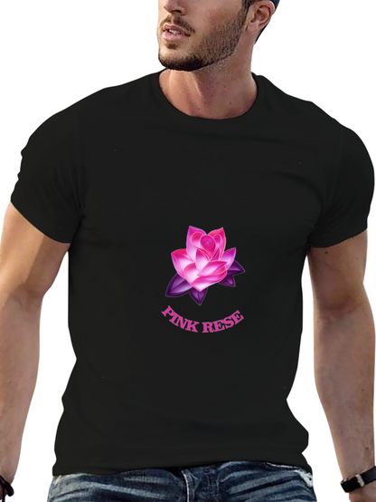 Black T-Shirt with Pink Rose Graphic