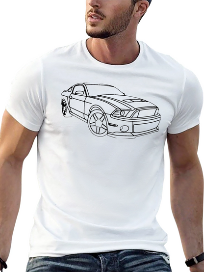 Black T-Shirt with Car Line Art