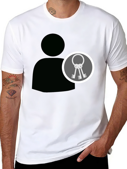 Black Graphic Tee - Person Icon with Keys