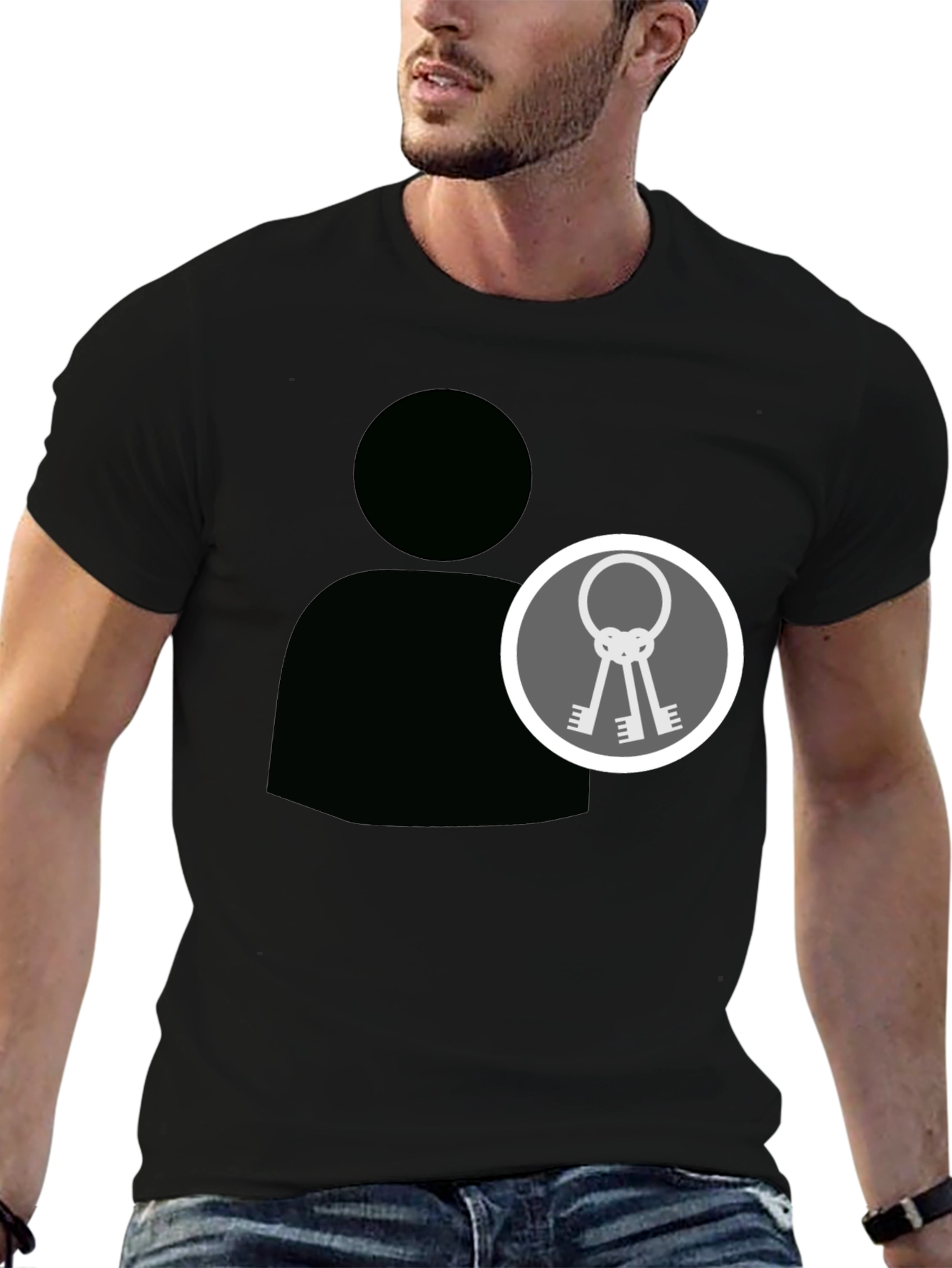 Black Graphic Tee - Person Icon with Keys