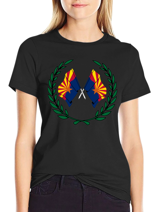 Arizona Flag T-Shirt - Crossed Flags with Laurel Wreath Design