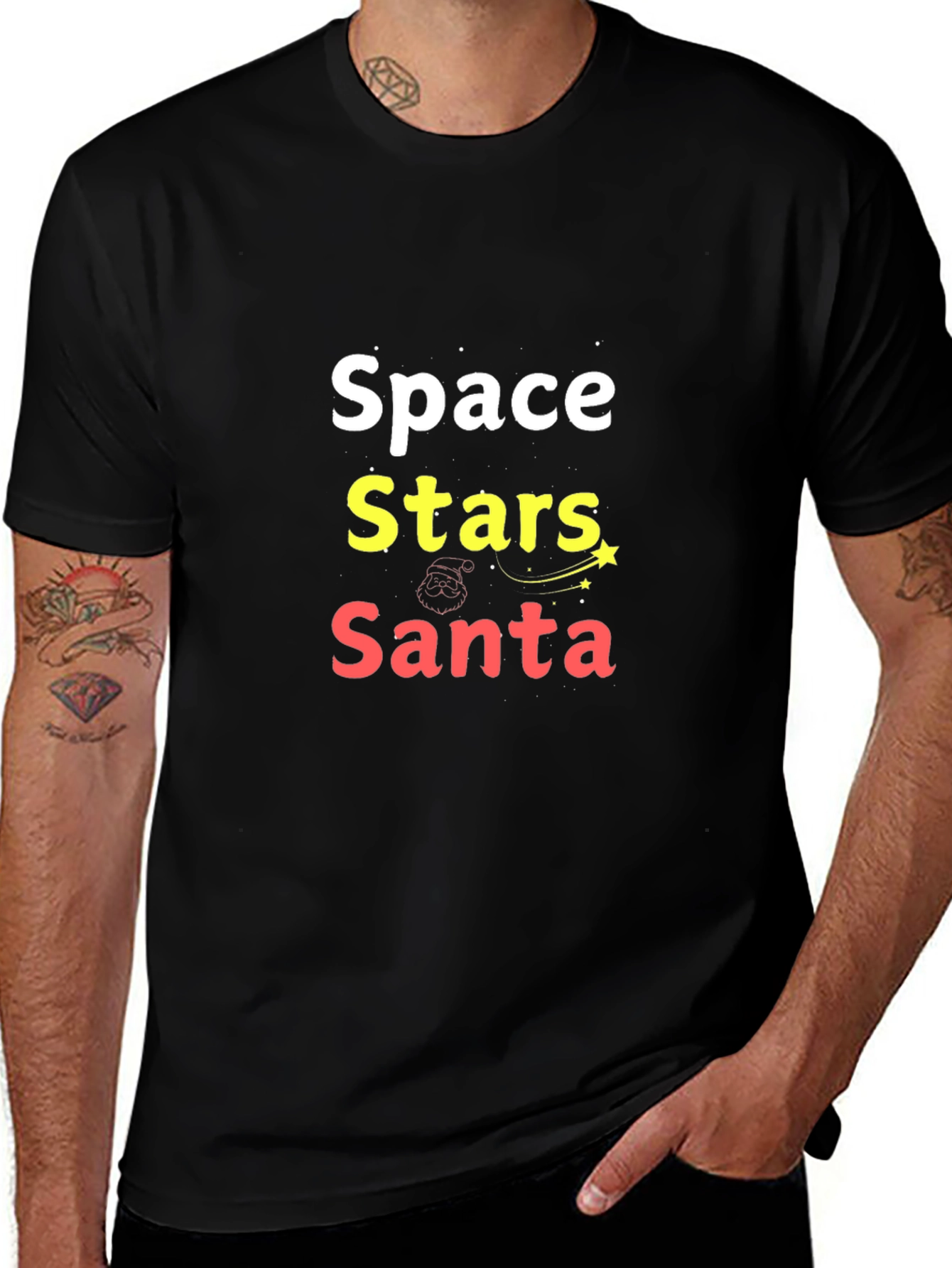 Space Stars Santa Graphic Tee - Holiday Fun