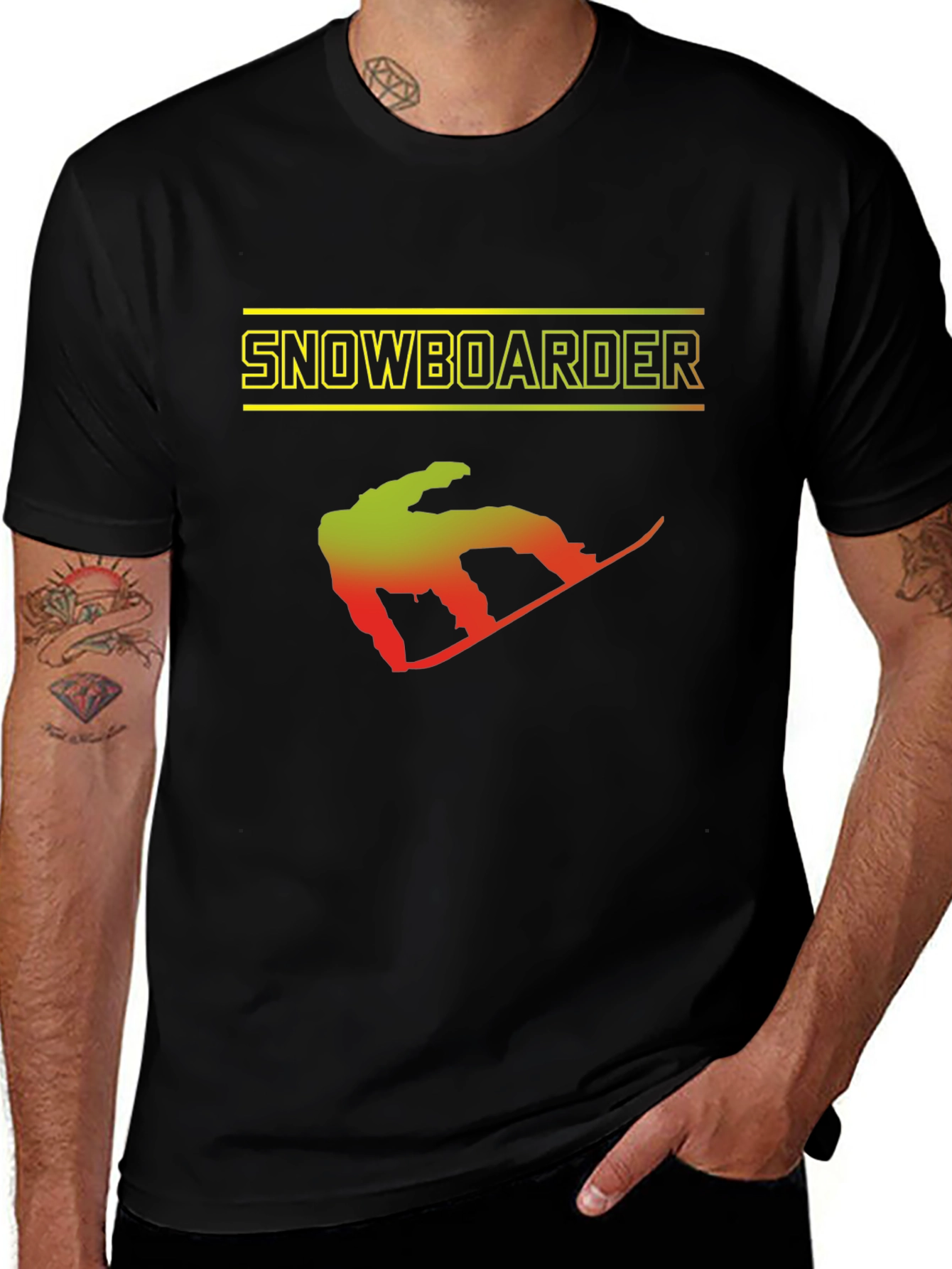 Snowboarder Graphic Print Black T-Shirt