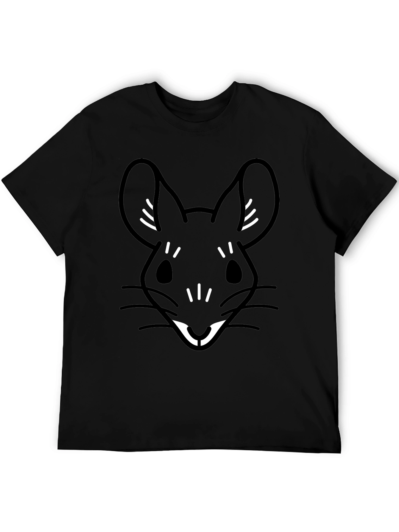 Black T-Shirt with Cute Cartoon Mouse Graphic