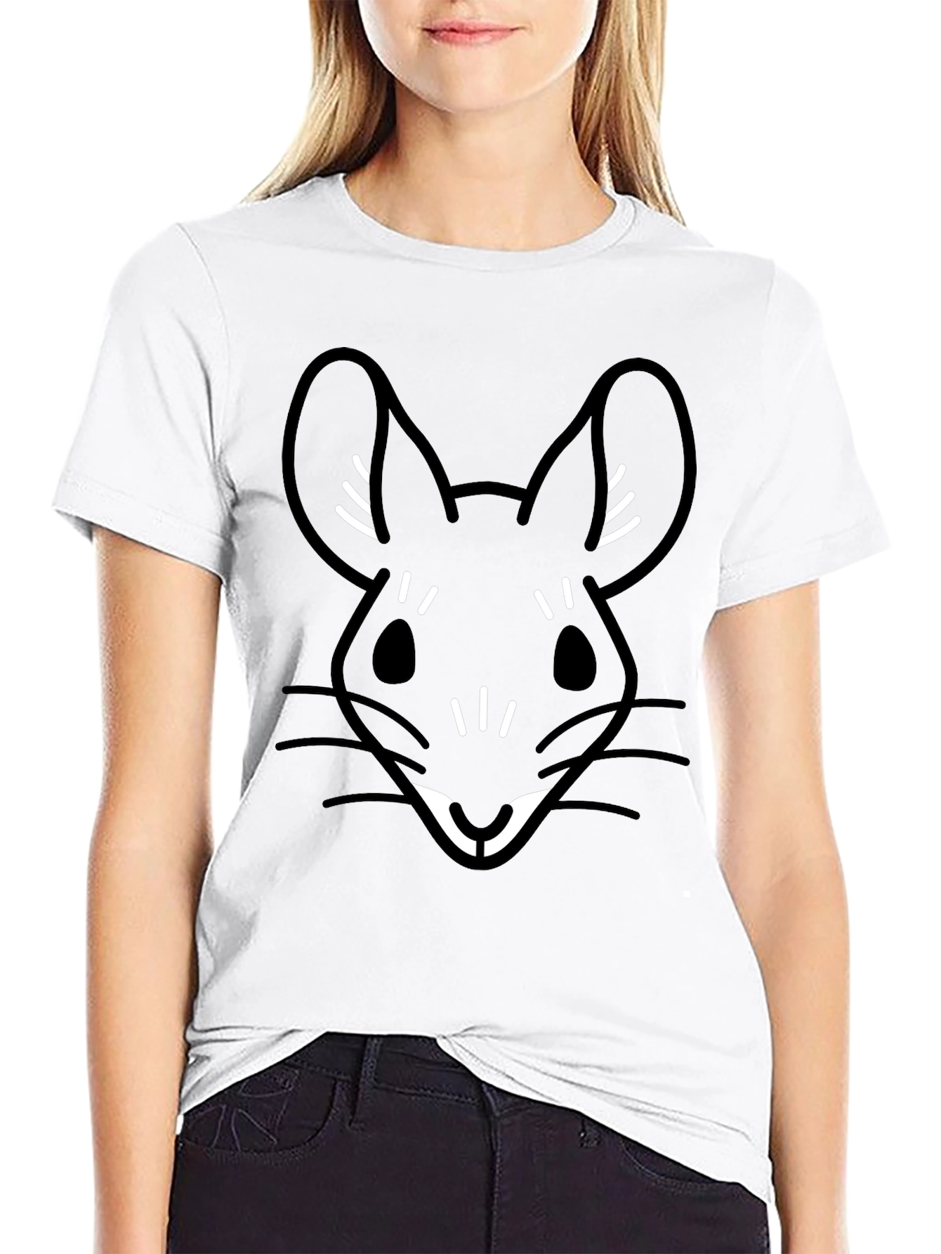 Black T-Shirt with Cute Cartoon Mouse Graphic
