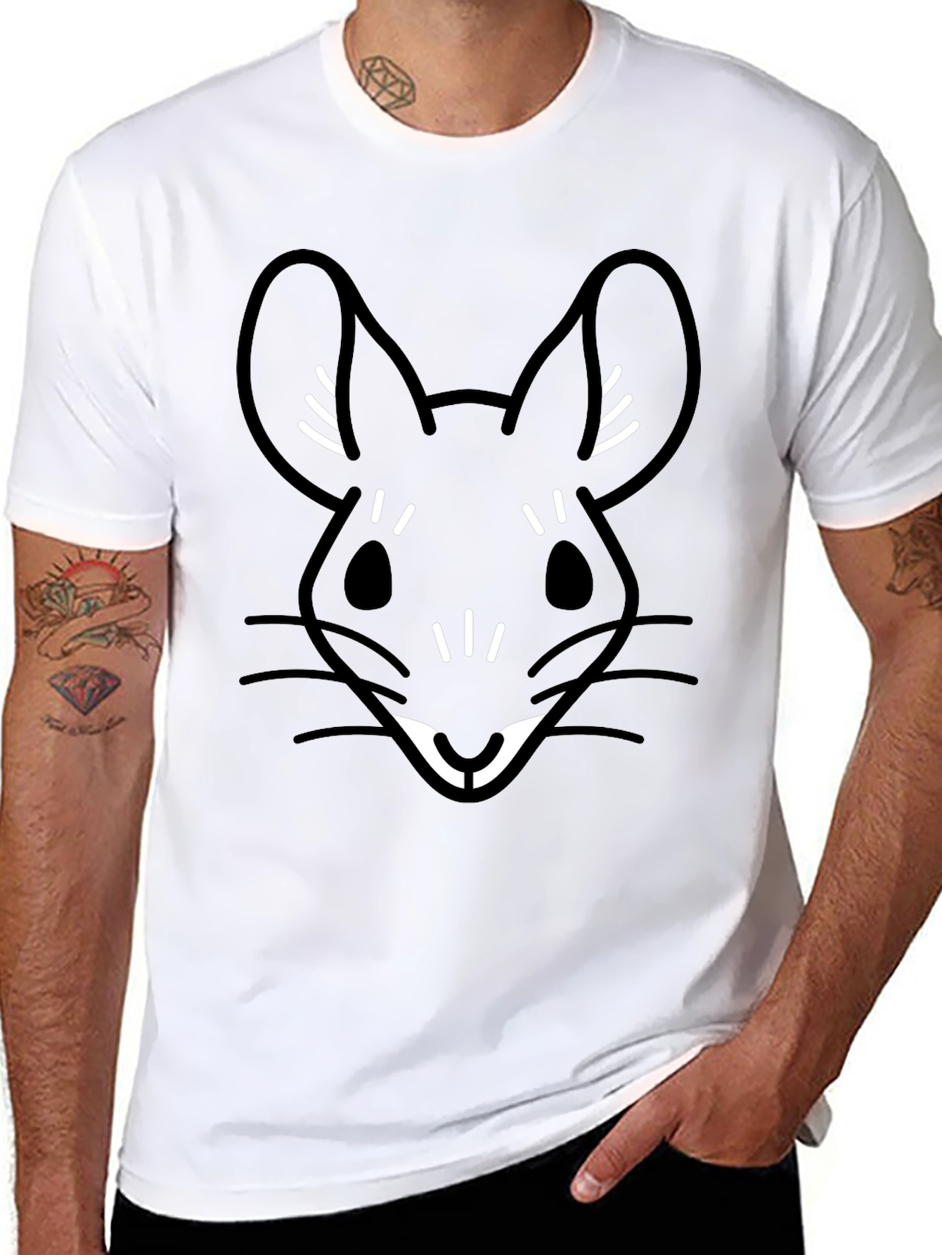 Black T-Shirt with Cute Cartoon Mouse Graphic
