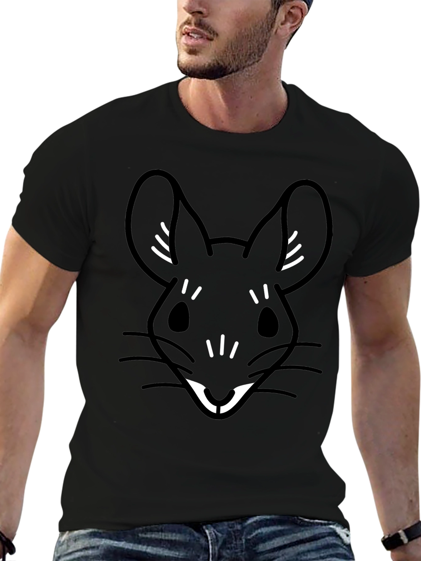 Black T-Shirt with Cute Cartoon Mouse Graphic
