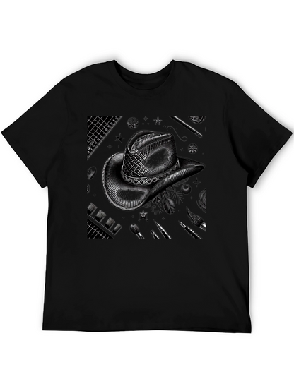 Artistic Cowboy Hat Graphic Tee - Black