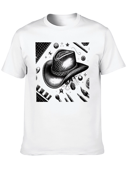 Artistic Cowboy Hat Graphic Tee - Black