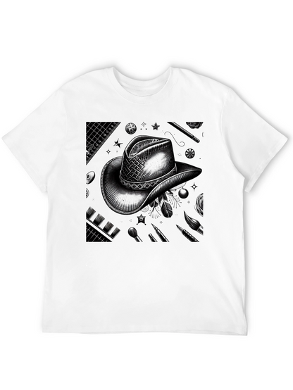 Artistic Cowboy Hat Graphic Tee - Black