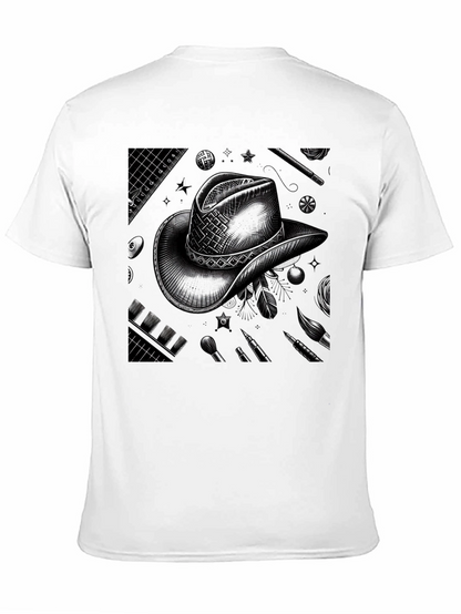 Artistic Cowboy Hat Graphic Tee - Black