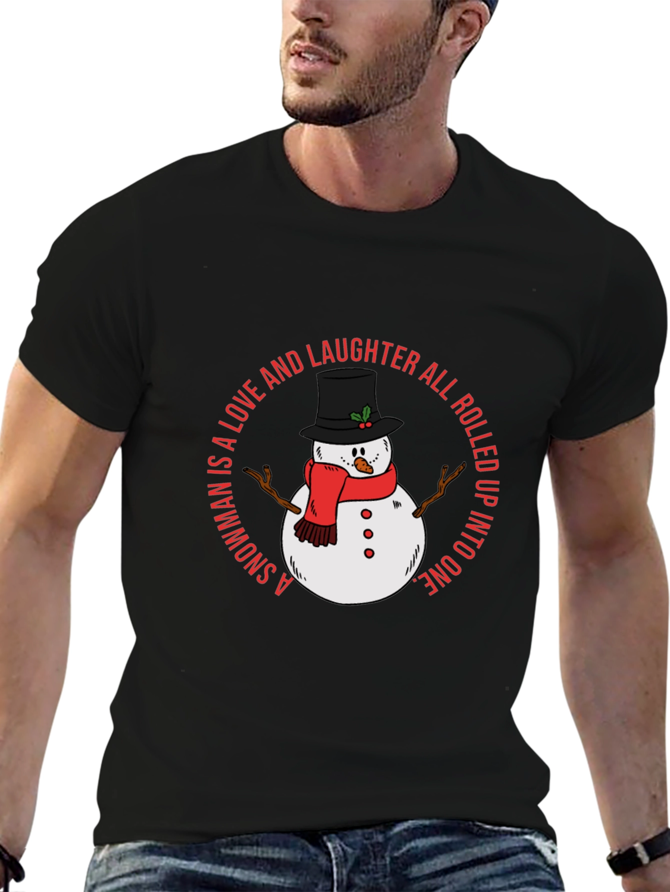 Snowman Love and Laughter Black T-Shirt