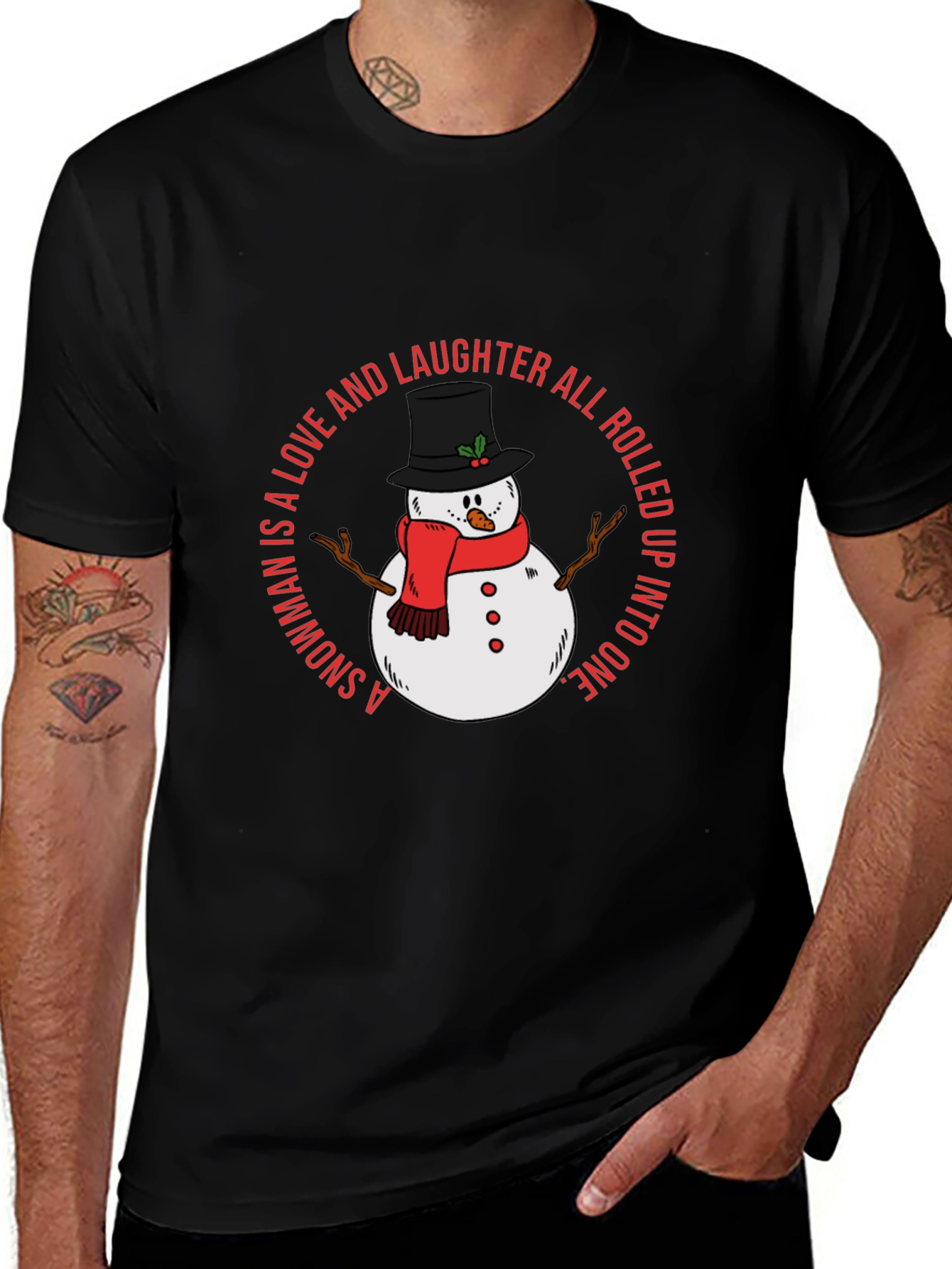 Snowman Love and Laughter Black T-Shirt