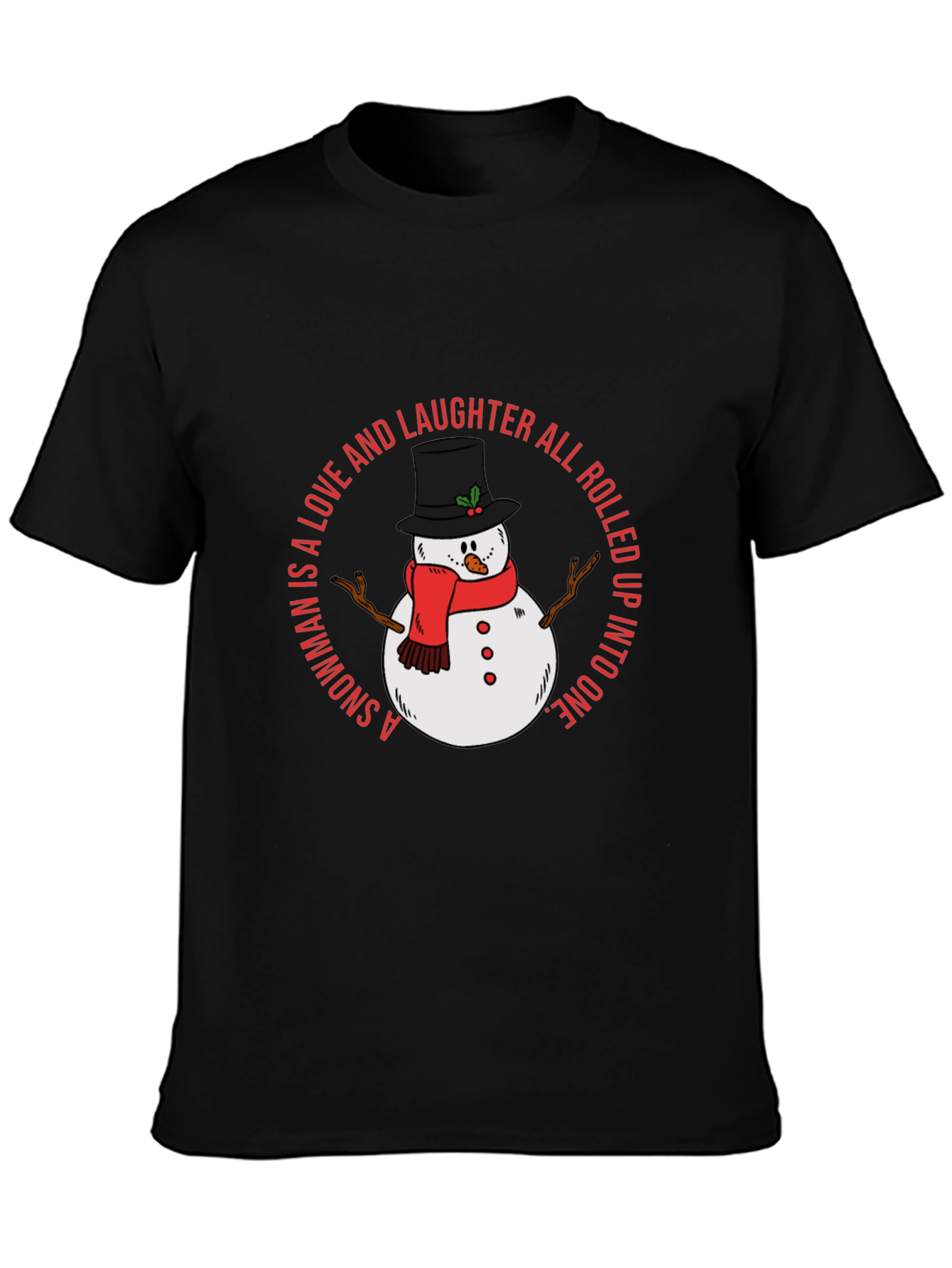Snowman Love and Laughter Black T-Shirt