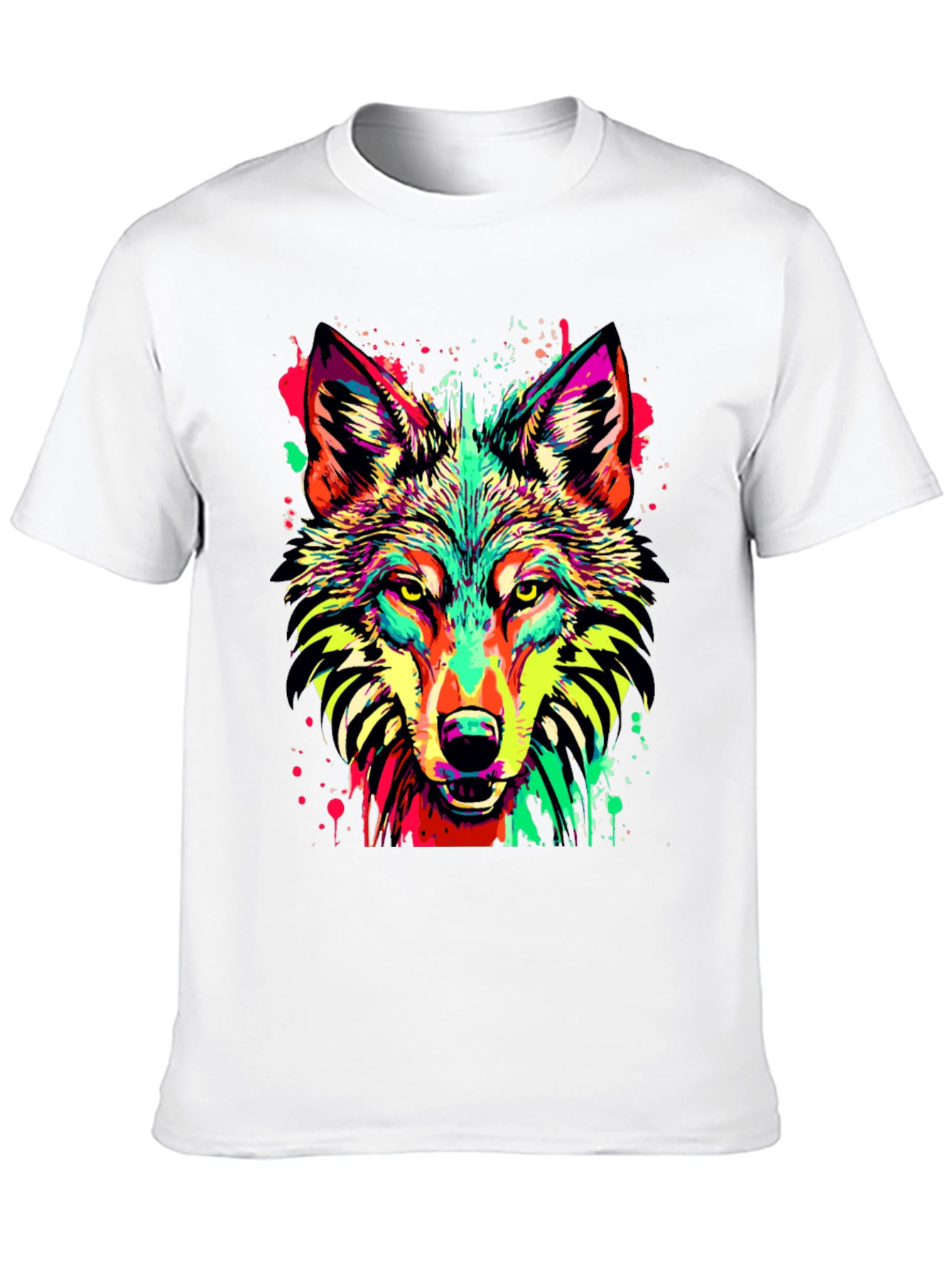 Vibrant Wolf Graphic Print Black T-Shirt