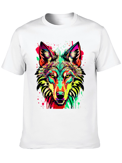 Vibrant Wolf Graphic Print Black T-Shirt