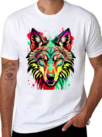 Vibrant Wolf Graphic Print Black T-Shirt
