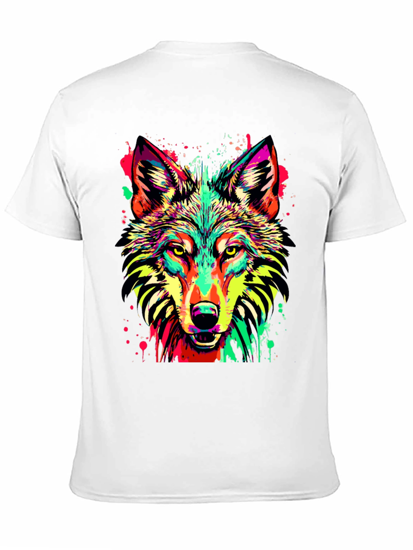 Vibrant Wolf Graphic Print Black T-Shirt